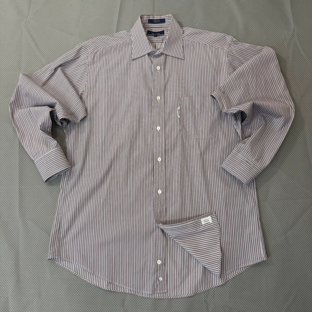 Faconnable Button Down Shirt Mens L Burgundy Micro Stripe Point Collar
